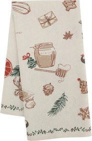 Béžová bavlnená utierka Aix s potlačou vianočného pečenia Chic Antique – 50*70 cm