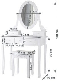 Toaletný stolík s taburetkou Inlea4Fun ZA4827 - biely