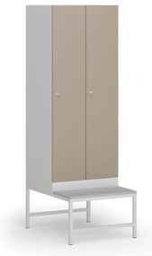 Šatníková skrinka S1 s lavičkou, 2 oddiely, 1875 x 600 x 500/800 mm, demont, cylindrický zámok, béžové dvere