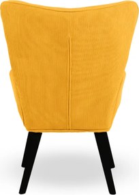 Kreslo ušiak CORDU + taburet — masív, manšestr, čierna / horčicová