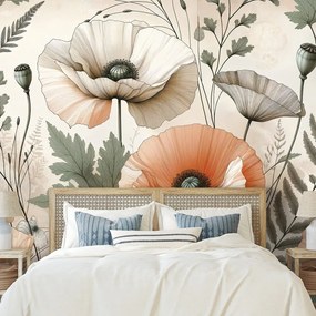 Samolepiaca tapeta pastelové makové kvety