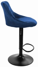TRENDIE Zamatová barová stolička Oklahoma modrá s čiernym podstavcom