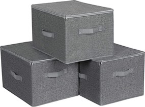 Skladacie úložné boxy s vekom a úchytkou, 3 ks, sivé
