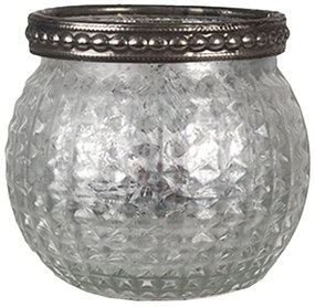 Šedo-strieborný sklenený svietnik na čajovú sviečku - Ø 7*6 cm