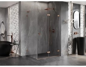 Mexen Lunar-F L, 1-krídlový sprchový kút so skladacími dverami, pravý, 90 x 70 cm, 8mm číre sklo, medený profil, 836L-090-070-65-00-P
