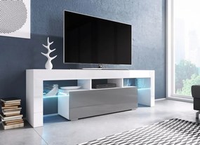 Moderný TV stolík Targa 138cm, biela / šedý lesk