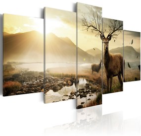 Artgeist Obraz - Tundra and deer Veľkosť: 225x112.5, Verzia: Premium Print