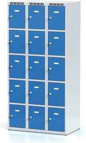 Alfa 3 Šatníková skrinka S6 s úložnými boxami, 15 boxov, 1800 x 900 x 500 mm, cylindrický zámok, modré dvere