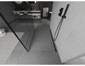 Mexen Kioto, priechodná sprchová zástena 100 x 200 cm, 8mm sklo číre/čierny vzor, 2x čierna stabilizačná rozpera, 800-100-002-70-78