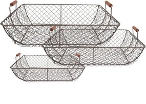 Sada úložných košů 3 40x34x15 / 36x30x14 / 32x26x13 cm Hnědé železné obdélníkové kuchyňské koše - 15,00 cm