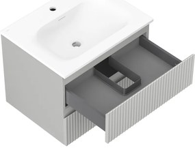Mexen Rivel, kúpeľňová skrinka 60 cm s umývadlom Vela, 2 zásuvky, drážkovaná, sivá matná/biela, 91A20-06047-2-BFF62-W23M01