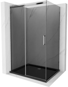 Mexen Omega, sprchový kút s posuvnými dverami 100 (dvere) x 90 (stena) cm, 8mm šedé sklo, chrómový profil + slim sprchová vanička čierna + chrómový sifón, 825-100-090-01-40-4070