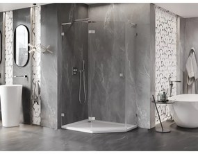 Mexen Lunar, L päťuholníkový sprchový kút naklápací doľava 100 x 80 cm, 8mm číre sklo, oceľový profil, 831L-100L-080P-97-00-L