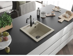 Mexen Vito, granitový drez 490x520x210 mm, 1-komorový a drezová batéria Carla, béžová, 6503-69-670700-70