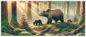 Obraz - Medvede v lese (120x50 cm)