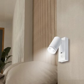 BERGE LED nástenné svietidlo GU10 s vypínačom a USB portom - biela