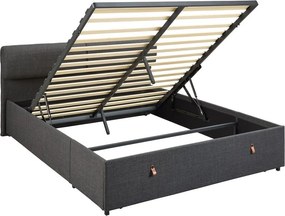 Tmavosivá čalúnená dvojlôžková posteľ s úložným priestorom s roštom 160x200 cm Calvi – Actona