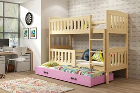 Interbeds Poschodová posteľ Kubus prírodná rozkladacia s matracom 190cm x 90cm - ružová
