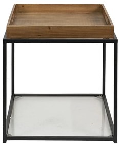 Kovový odkladací stolík s drevenou doskou Pifon - 44*44*45 cm