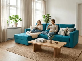 AKCIA Modrá rozkladacia rohová pohovka ZENOVA 220x140 cm, obojstranná II. akosť