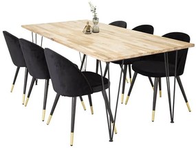Bali Velvet stolová súprava teak béžová/čierna