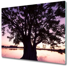 Sklenená doska na krájanie Strom a jazero 60x52 cm