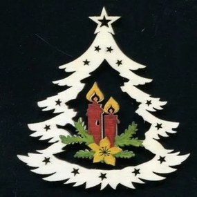 AMADEA Drevená ozdoba farebná stromček so sviečkami 6 cm