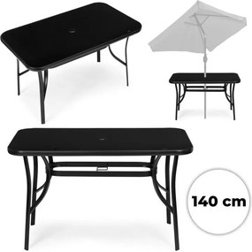 Čierny záhradný stôl s otvorom na slnečník  Šírka: 140 cm | Dĺžka: 80 cm