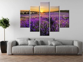 Gario Obraz s hodinami Levanduľové pole - 5 dielny Rozmery: 150 x 105 cm