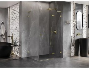 Mexen Lunar, L pravý výklopný sprchový kút 85 x 80 cm, 8mm číre sklo, zlatý profil, 834L-085-080-50-00-P