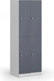 Šatníková skrinka S1 s úložnými boxmi, 2 boxy, 1850 x 300 x 500 mm, otočný zámok, tmavosivé dvere