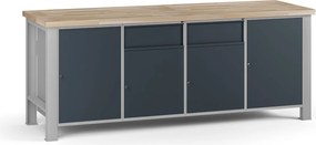 Dielenský pracovný stôl G7, buková škárovka, 2100 x 685 x 840 mm, 4x skrinka, 2 zásuvky, grafit