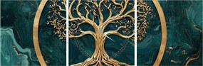 Obraz – Zlatý strom života v mramore (s hodinami) (90x30 cm)