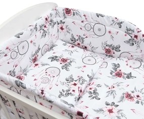 3-dielne posteľné obliečky New Baby 90/120 cm biele kvety a pierka