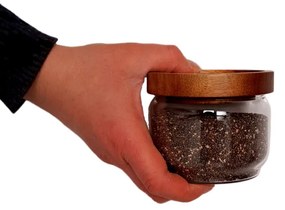 Sklenené dózy, 3 ks s akáciovým vekom, 260/440/950 ml