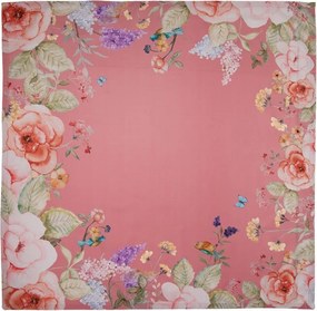 Ružový bavlnený obrus s kvetmi Flower & Fiesta - 100*100 cm
