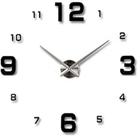 3D Nalepovacie hodiny Clock BIG 3-12 XL, Silver Black 90-130cm