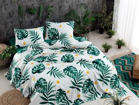 Bavlnený pique prehoz Monstera 200x235 cm zelený/biely