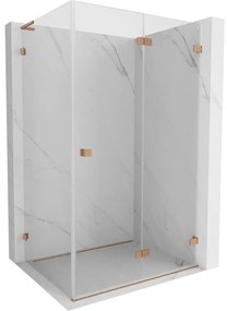 Mexen Lunar-F L, 1-krídlový sprchový kút so skladacími dverami, pravý, 95 x 70 cm, 8mm číre sklo, medený profil, 836L-095-070-65-00-P