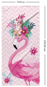 Plážová osuška FLAMINGO WITH FLOWERS 70 x 150 cm farebná, 100% polyester