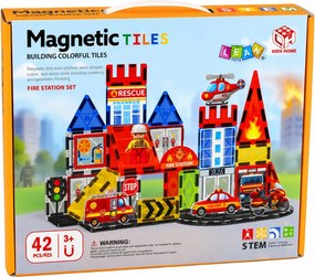 LEAN Toys Magnetické stavebné kocky – Požiarna stanica, 42 dielov