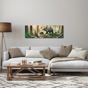 Obraz - Medvede v lese (s hodinami) (90x30 cm)