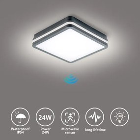 Brilagi - BENE LED vonkajšie svietidlo so senzorom, 24 W, 230 V, 26x26 cm, IP54