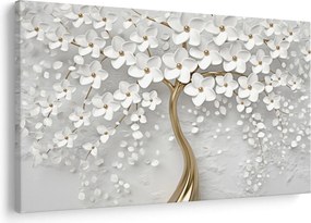 Obraz bieleho stromu s kvetinami (90x60 cm)