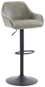 Židle barová, potah šedá látka v dekoru vintage kůže, černá podnož