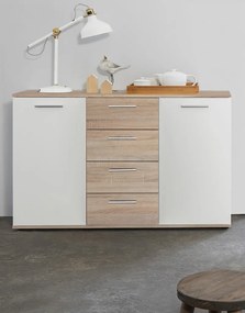 Komoda so 4 zásuvkami Jacky, dub sonoma/biela