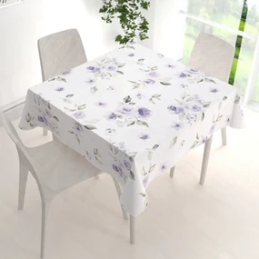 Biante Teflónový štvorcový obrus TF-024 Fialové ruže na bielom 130x130 cm