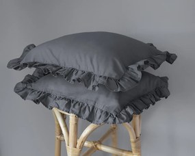Detexpol Bavlnené obliečky na vankúš s volánom 40x40 cm - Tmavosivé – sada 2 ks