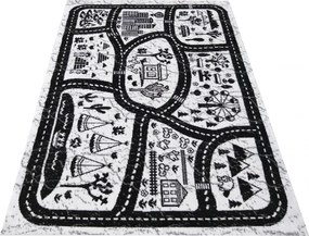 DomTextilu Krémovo čierny detský koberec s autíčkami a uličkami 38302-180187