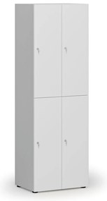 Drevená šatníková skrinka S4 s úložnými boxmi, 4 boxy, demont, cylindrický zámok, sivá/biela